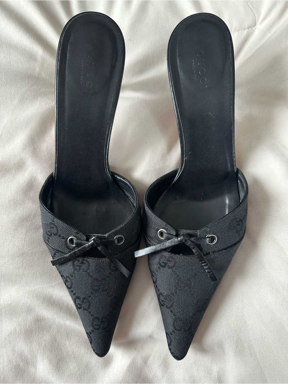 Vintage GG Gucci Black Pointed-Toe Mule Heels